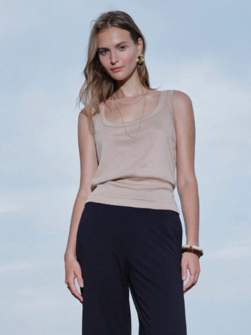 OGL Cotton-Linen Blend Reversible Boatneck Low Back Top